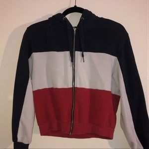 red white and blue cropped jacket